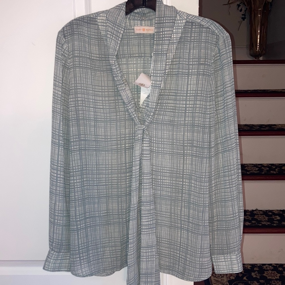Tory Burch Printed Chiffon Bow Blouse